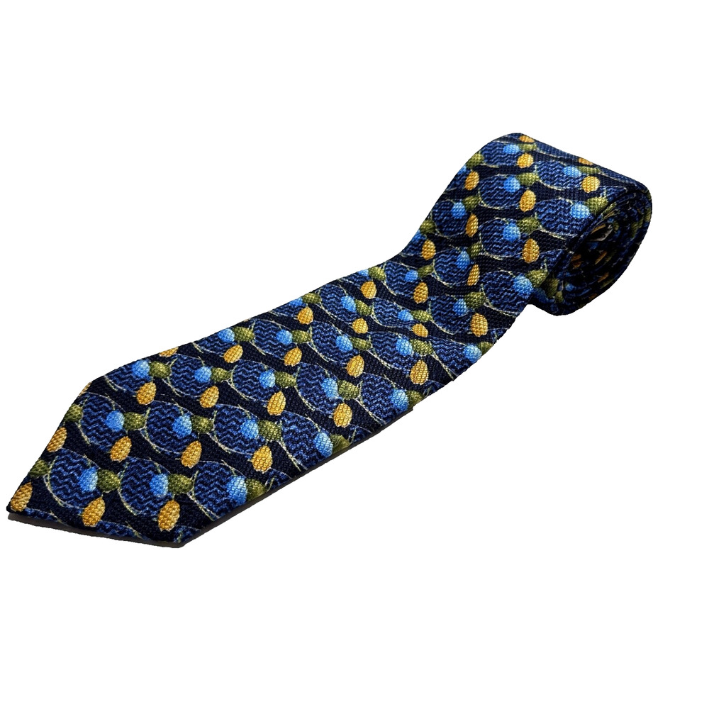 ERMENEGILDO ZEGNA Mens Silk Necktie Geometric Multicolor Blue Tie Made in Italy